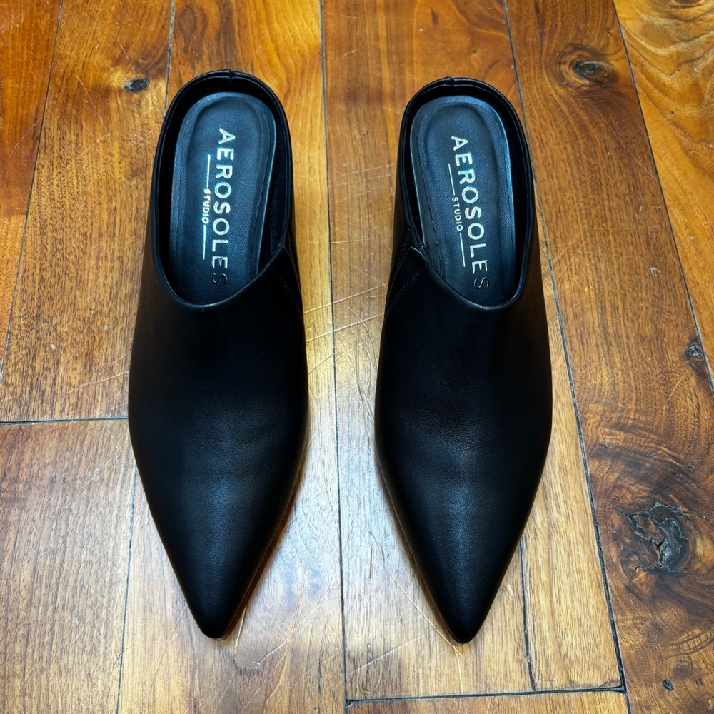 NEW Aerosoles Jama Pointed Toe Mule Black Leather 8 - Picture 6 of 11